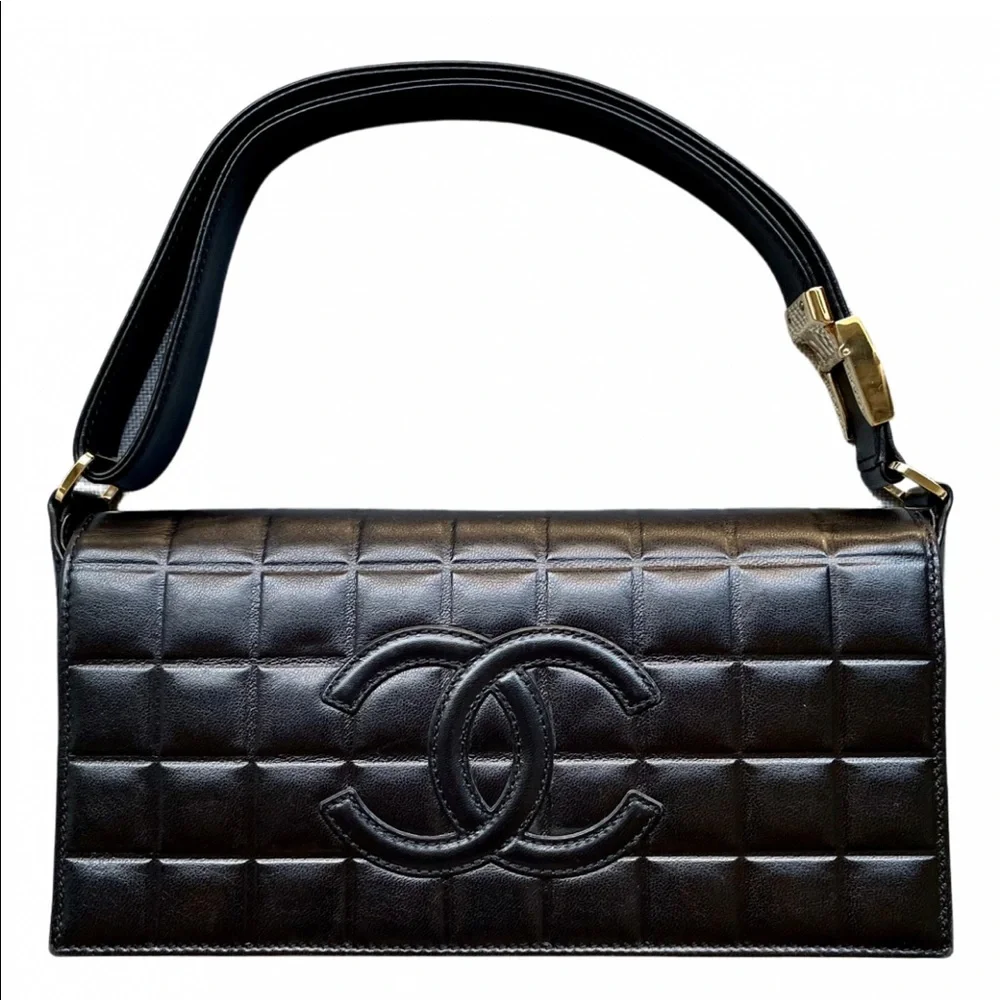 Chanel Vintage Chocolat Black Leather Shoulder Bag - Picture 1 of 8